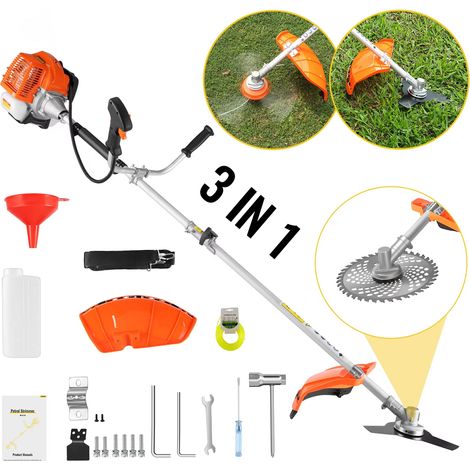 Débroussailleuse à essence 3-en-1 52cc, coupe-herbe puissant pour jardin, moteur 2 temps, outil de désherbage avec lame et fil