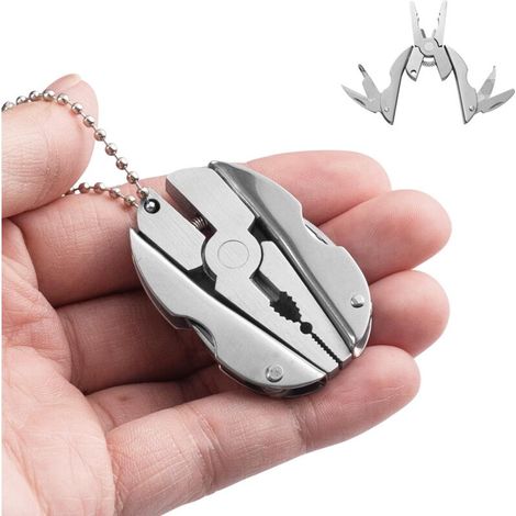 Pinza multiutensile in acciaio inossidabile, piccola chiave inglese, portachiavi, pinza multiutensile compatta 5 in 1, set di attrezzi per campeggio, auto e attività all'aperto (1/4)