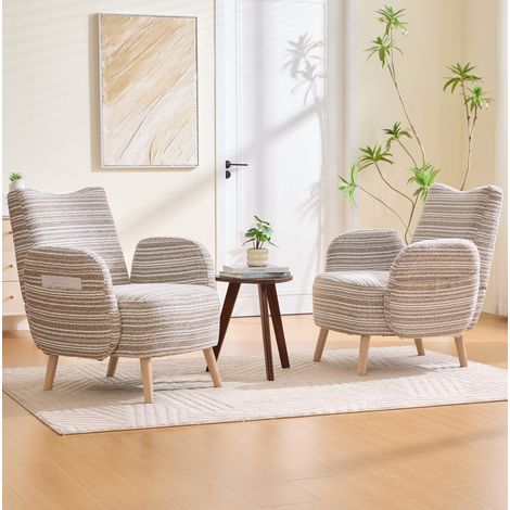 Fauteuil salon bouclette kaki avec poche 77 81 87 cm OKMYHOME (1/5)
