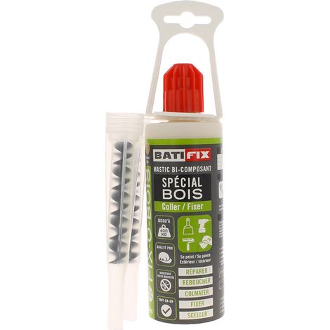 Mastic de fixation bi-composant 300 g – Haute résistance jusqu'à 600 kg – Finition bois parfaite – Pour réparations bois intérieur/extérieur – Batifix