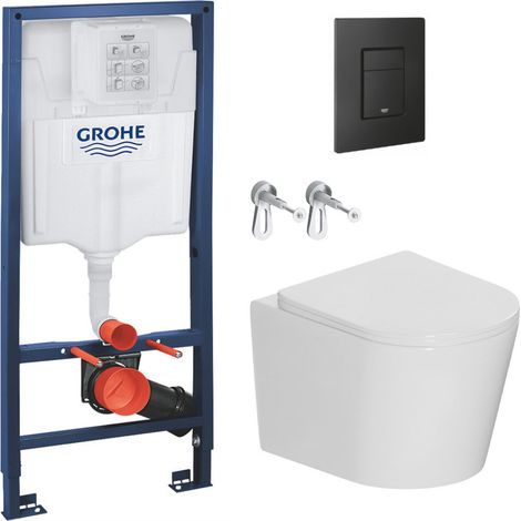 Grohe Pack WC bastidor Grohe Rapid SL + Inodoro suspendido sin brida Ceramia + placa negra mate (RSLCETORKF0-IN)