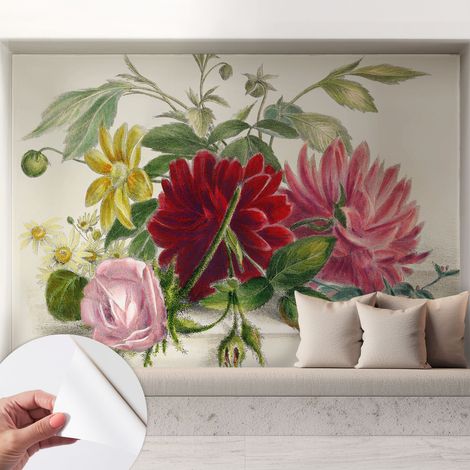 Selbstklebend Tapete - abwaschbar - Raumgestaltung Schlafzimmer Wohnzimmer Tapete Blumenstrauß 208x146 cm (1/5)