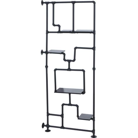 [NON UTILIZZATO] Divisorio con ripiani HHG-614, scaffale da soggiorno, metallo industriale melaminico MVG 203x80x20 cm, nero