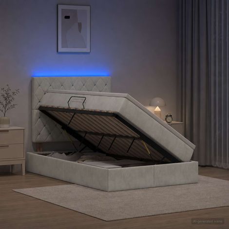 vidaXL Cama de almacenamiento LED con colchón Gris Claro 120 x 200 cm (1/5)