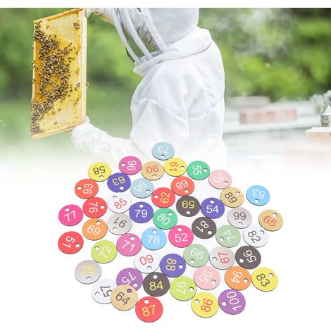 Nummerierte Kunststoffetiketten – ABS, 3,5 cm mit 5,5 mm Loch – 50 Stück (51 bis 100) für Imkerei und Viehhaltung (1/5)
