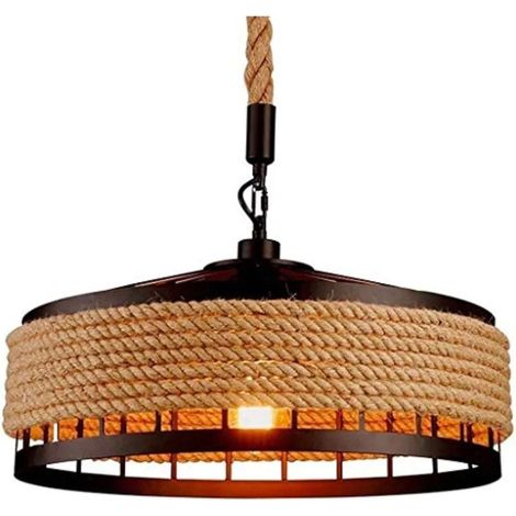 Lampe suspension en corde de chanvre Ø30 cm – Design industriel vintage, luminaire décoratif rustique pour maison ou restaurant, sans ampoule (1/5)