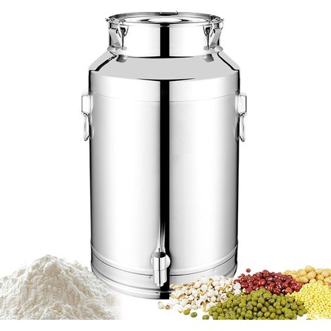 Récipient hermétique en acier inoxydable – Seau à vin – Seau à farine avec robinet, pour produits secs, sucre, céréales, collations, boulangers, buveurs, propriétaires, locataires, maison, cuisine (1/5)