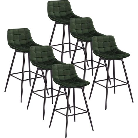 WOLTU 6X Taburete de Bar con Respaldo Marco de Metal Muebles Cocina Asiento de Terciopelo Taburete Alto para Cocina Bar Paquete de 6 Unidades Verde Oscuro