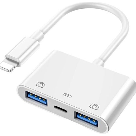 Adaptateur USB vers Chargeur Cable USB A Prise Camera OTG 3.0 iPhone Jack Charger pour 14 13 12 11 Pro Max 7 8 Plus X Se XS XR Ipad Air Tablette Cle (1/5)
