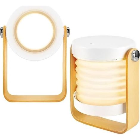 SABIR-(Blanc) Lampe de chevet à intensité variable, lampe tactile, lanterne LED, veilleuse, lampe de table portable et pliable avec poignée en bois, rotation à 3 directions [p504] (1/4)