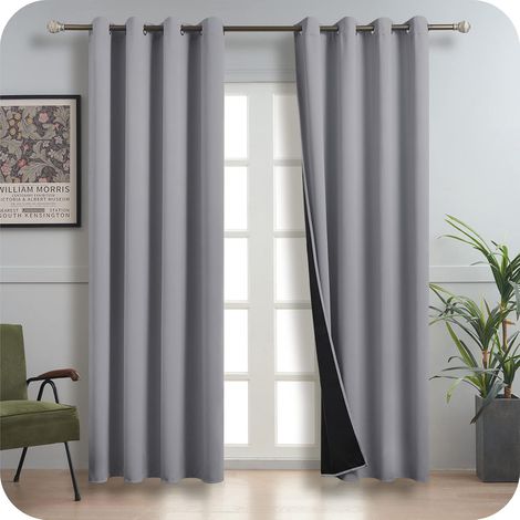 Rideau Occultant Thermiques - Rideau Opaque 100% Séparation de Pièce Rideau Phonique Anti Bruit en Tissu Lourd et Épais, 140x225cm(L×H), Gris Clair, Lot de 2 à Oeillets (1/5)