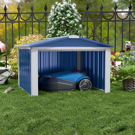 Garage en Métal pour Robot Tondeuse avec Toit à Pignon, H 62 cm x L 90,5 cm x P 88,8 cm, Abri de Jardin pour Tondeuses à Gazon, Auvent pour Broyeur, Chambre pour Animaux (1/5)