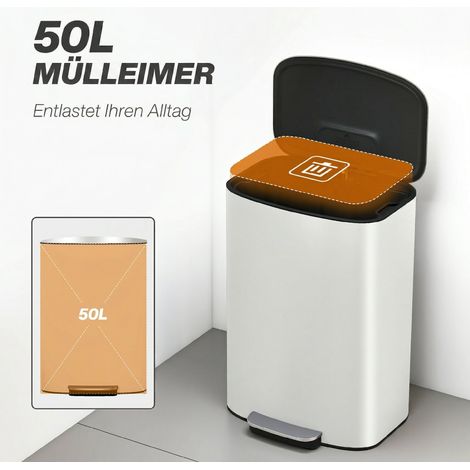 Küchenabfalleimer, 50 Liter, mit Pedal und Arretierungsfunktion, Deckel mit Soft-Close-Funktion, Pedal, cremeweiß. (1/5)