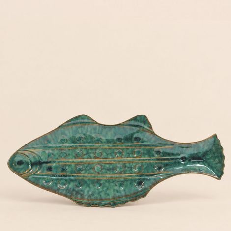 Coupe en forme de poisson émaillée verte 47cm (1/5)