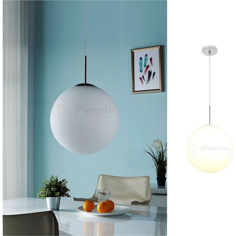 Lampadario a sospensione argento con sfera 20 cm attacco E27 lampada sospeso design moderno minimal (1/4)