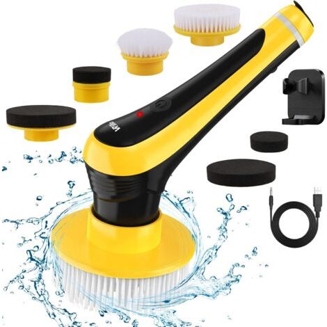 Handheld Spin Scrubber Power Brosse de Nettoyage électrique avec 6 têtes de Brosse interchangeables et Support Mural adhésif pour carrelage comptoir Baignoire (1/5)