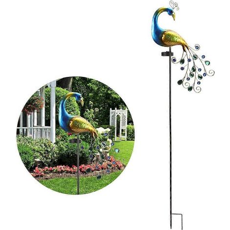 Lampes solaires à piquer en forme de paons lumineux pour jardin, décoration paysagère en métal étanche (1/4)