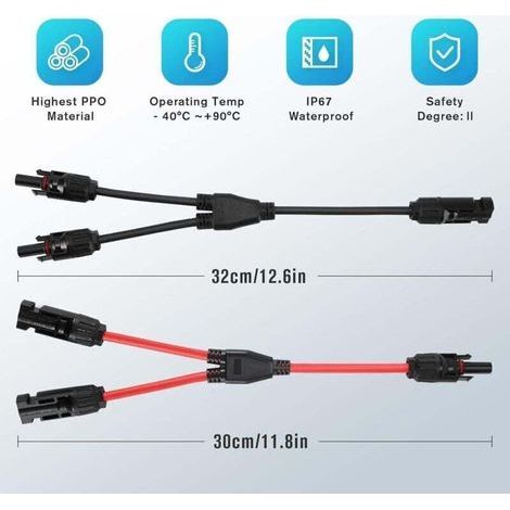 Professioneller Solarmodul-Steckverbinder-Kabel (1 bis 2 Zweige) Y-Steckverbinder für Solarkabel, MMF + FFM Solaradapter, 1 Paar (1/4)