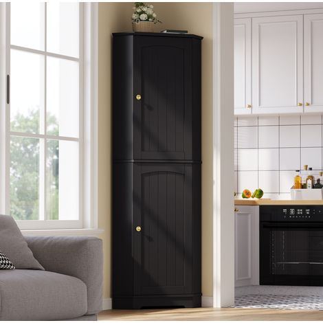 Armoire d’angle de rangement noire en MDF 42 x 42 x 166 cm OKWISH (1/5)