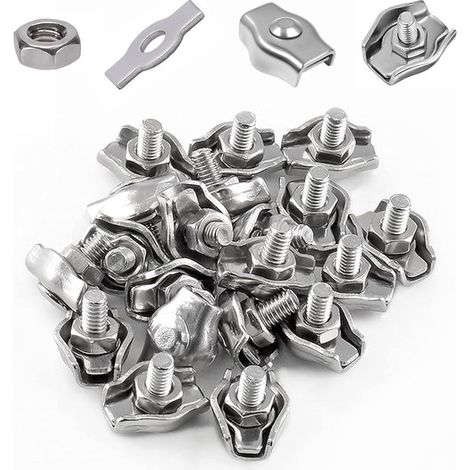 12 abrazaderas para cables M3，Clips para cables de acero inoxidable 304，acero，3 mm (1/4)