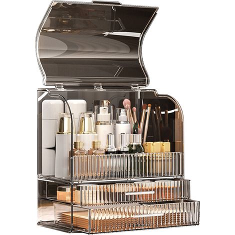 Boîte de Rangement Maquillage Grande Capacité Transparente avec Couvercle en Plastique Organisateur Cosmétique Élégant (1/5)
