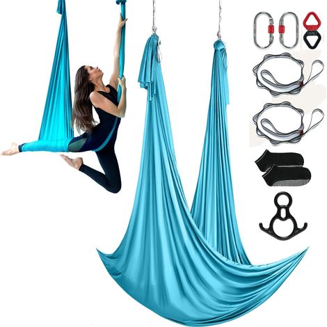 VEVOR Altalena per Yoga e Seta Aerea, 11 Metri, Kit Amaca per Yoga Aerea con Tessuto in Nylon da 100 g/m², Hardware Completo per L'attrezzatura e Guida di Installazione Facile, Blu (1/5)