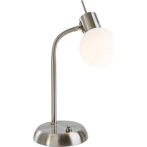 Lampe de bureau nickel mat, abat-jour en verre opale, 1 culot E14 3000 K (1/2)