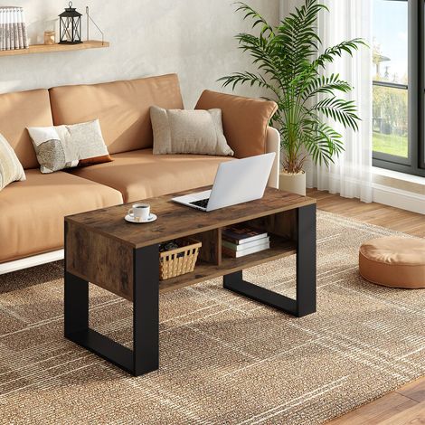 WOLTU Couchtisch Beistelltisch Sofatisch Kaffeetisch mit Stauraum für Wohnzimmer, Vintage-Holzoptik Schwarz (1/5)