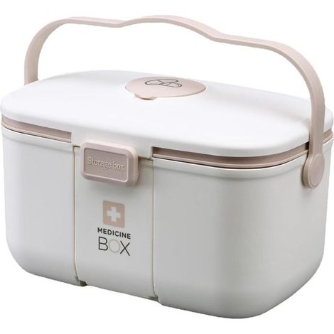Boite a pharmacie, Boite pharmacie rangement portable 2 couche, avec poignée, grande capacité, Boîte à pharmacie de rangement, pour la Maison, l'extérieur (Blanc) (1/4)