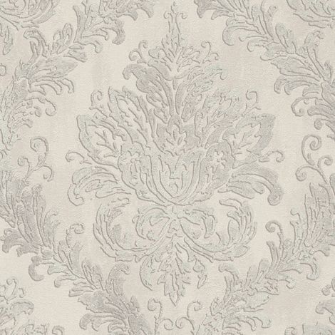 Baroque wallcovering wall Profhome 790494 hot embossed non-woven wallpaper slightly textured with ornaments and metallic highlights grey oyster white silver light grey 5,33 m2