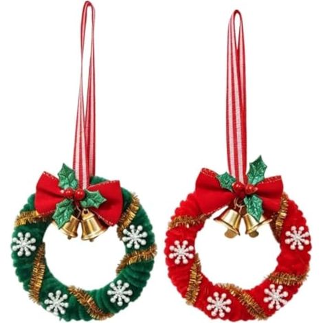 Lot de 2 mini couronnes de Noël à suspendre avec nœud (1/5)