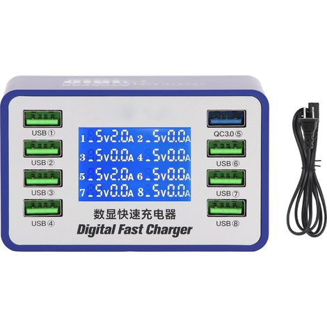 Chargeur USB 50W 8 ports QC3.0 à affichage numérique, puce PWM avec détection automatique, technologie de charge rapide (1/5)