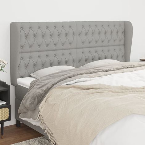 Tête lit de avec oreilles pour lit double, Cadre de lit, Tableau décoratif de chevet Gris clair 203x23x118/128 cm Tissu CDE47285 (1/5)