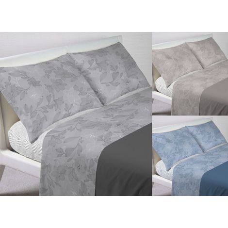 Completo Lenzuola Letto In 100% Cotone Made Italy Disegno Lily, misuraPiazza E MezzacoloreGrigio (1/5)