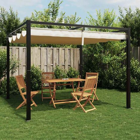 Tonnelle de jardin avec toit rétractable crème 3x3 m acier (1/5)