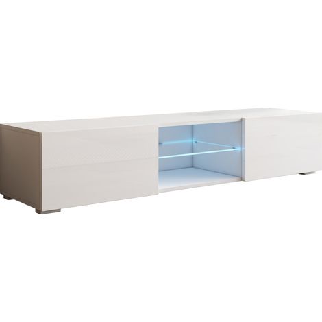 Mobile TV basso con piedini 2 cm  Mobile TV con LED per Soggiorno  1 anta 3 scomparti  160x32x38,5 cm  Modello Tibi  Bianco