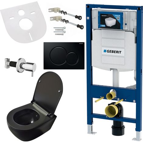 Spülrandloses Hänge-WC Komplettset mit Taharet-/Bidetfunktion Softclose-Deckel Vorwandelement Betätigungsplatte Schallschutz (1/5)