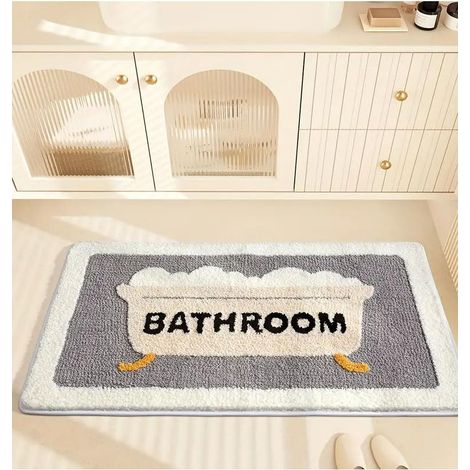 Tapis de salle de bain en polyester antidérapant, absorbant, lavable en machine, parfait pour les salles de bains, les cuisines et les buanderies (40 x 60 cm) (1/5)
