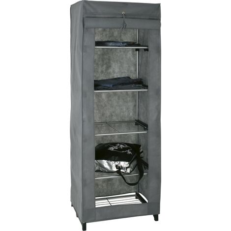 armoire rangement chaussures en tissu alu, gris, noir, plastique, métal, toison synthétique - Dim.: L 60 x H 173 x P 50 cm, Style: Modern (1/3)