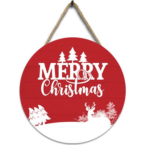 Pendentif De Noël - Plaque Ronde En Bois - Décoration Porte Intérieure Extérieure - 30 cm - 1 Pièce (1/5)