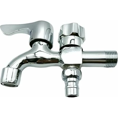 Robinet de jardin à double sortie - Robinet en laiton de haute qualité avec interface 1/2" pour usage domestique, contrôle pratique pour l'arrosage du jardin (1/5)