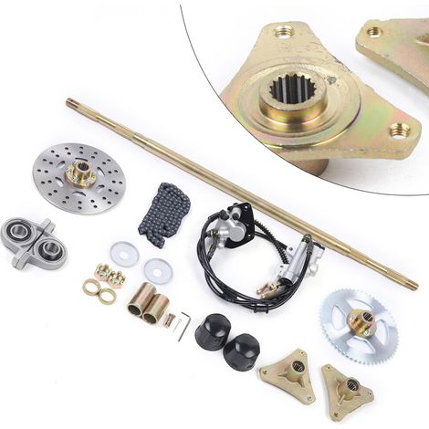 Go-Kart-Hinterachse, 740 mm, komplettes Radnaben-Kit & 13 x 5–6 Radreifen mit Felgen- und Bremsenmontage und T8F-Kette, geeignet für DIY Go Kart Quad, Trike, Drift Bikes (1/4)