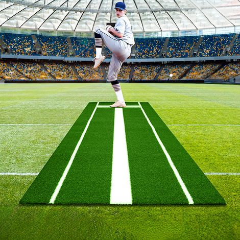 FIANAO – Tapis de lancer softball/baseball 305 × 91,5 cm – gazon synthétique 15 mm, butée et ligne d'appel – vert/blanc (1/5)