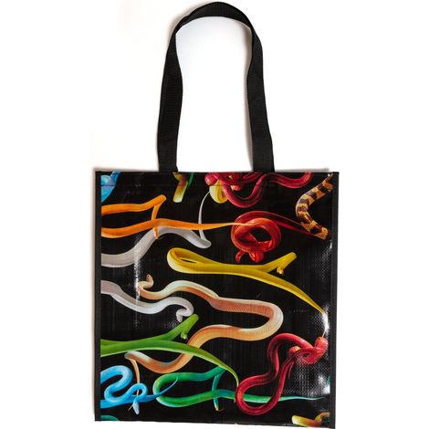 Shopper Bag Mini Snakes 18x20x10cm Nero Multicolore SELETTI