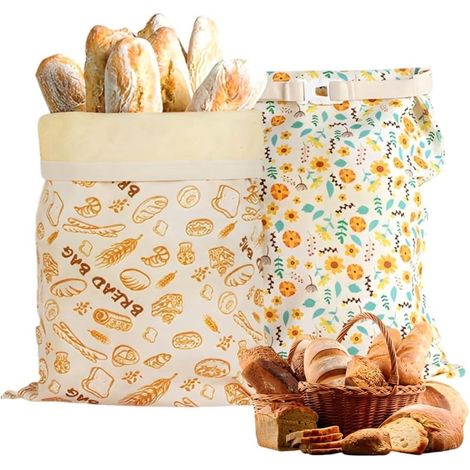 Set di 2 sacchetti per il pane in cera d'api - 43 x 33 cm - Grandi e portatili - Sacchetti per la conservazione in cera d'api naturale - Riutilizzabili - Sacchetti in cotone rivestito - Per conservare (1/5)