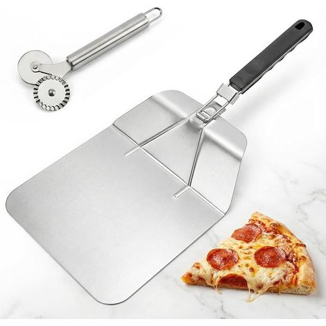Pelle à Pizza en Acier Inoxydable avec Manche Pliable + Coupe-Pizza Ronde  Accessoires pour Four à Pizza, Pâte, Cuisson (1/5)