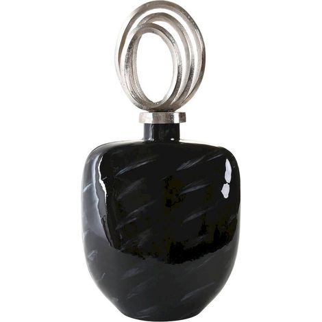 Vase décoratif noir argenté en verre et aluminium moderne - Noir brillant et argent sculpté (1/3)