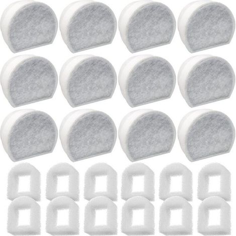 Lot de 24 Préfiltres en Mousse et Filtre à Carbone Compatible avec PetSafe Drinkwell Fountain INOX 360 Avalon Pagoda Seascape et Sedona Fontaines, Filtre pour Fontaine à Eau Chat Chien-