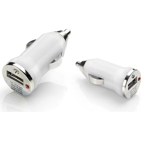 Cargador USB pequeño para coche, color blanco.