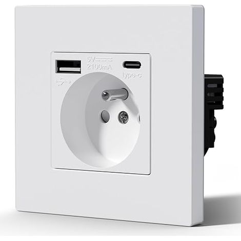 Prise Electrique avec USB et Type C, Prise Murale avec Panneau En Plastique, Alternatif Norme Française 16 Amp 240V 86mm Blanc